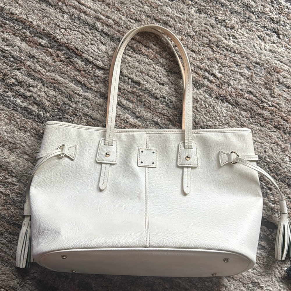 Dooney and Burke ivory leather tote bag